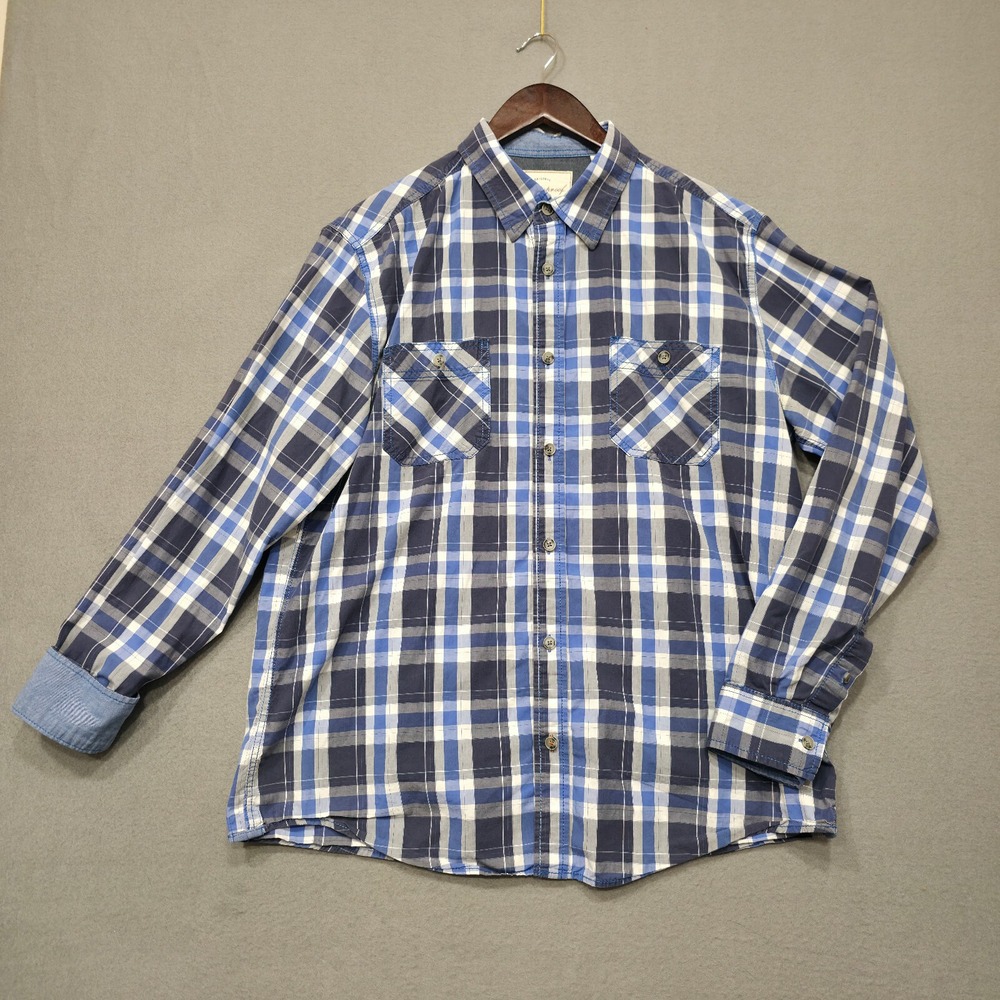 Weatherproof Vintage Mens Blue Plaid‎ Button Up Long Sleeve Flip Cuff Shirt Sz L